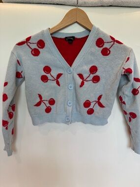 art class Light blue Crop Cardigan with Red Cherry Motif Sz 7/8